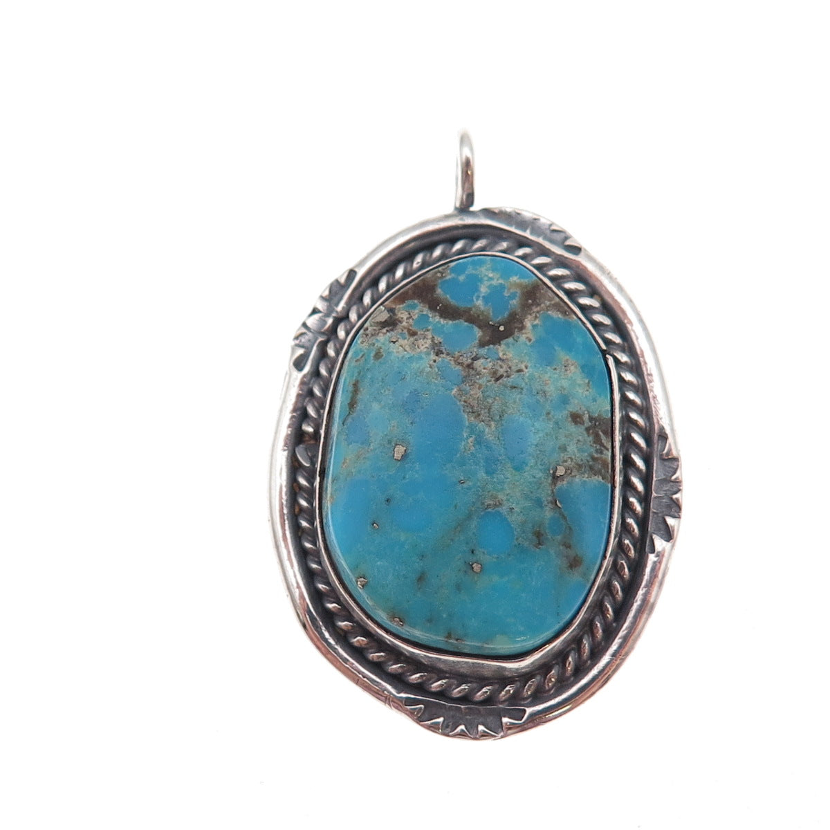 Old Pawn 925 Sterling Silver Vintage Southwestern Turquoise Tribal Charm Pendant