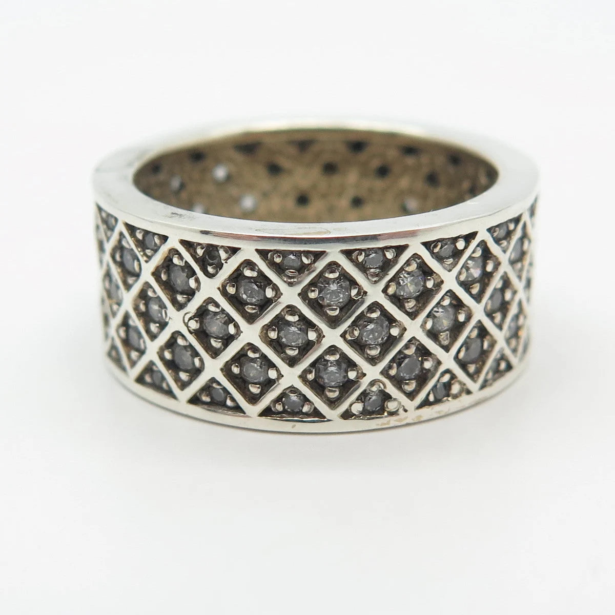 925 Sterling Silver C Z Wide Band Ring Size 7