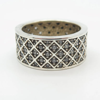 925 Sterling Silver C Z Wide Band Ring Size 7