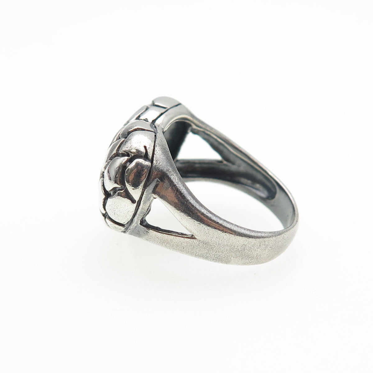 925 Sterling Silver Vintage Modernist Nugget Heart Oxidized Ring Size 8