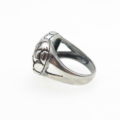 925 Sterling Silver Vintage Modernist Nugget Heart Oxidized Ring Size 8