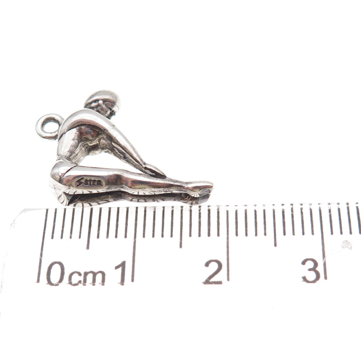 925 Sterling Silver Vintage Female Diver Oxidized 3D Charm Pendant