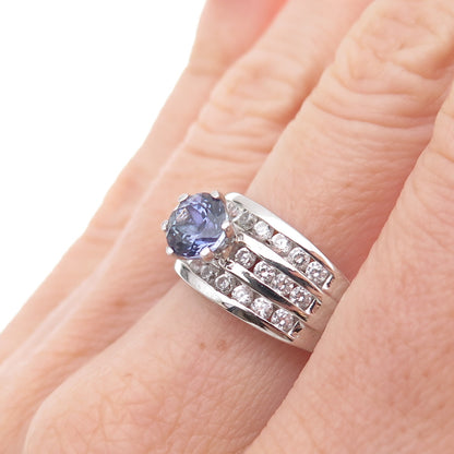 Chuck Clemency 925 Sterling Silver Real Iolite & White Topaz Ring Size 8.25