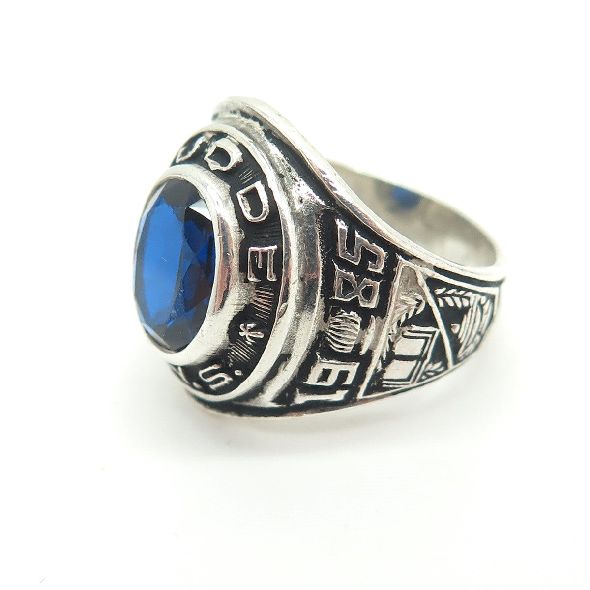 REED & CO Sterling Silver Vintage Lab-Sapphire Hudde 1985 School Ring Size 6.75