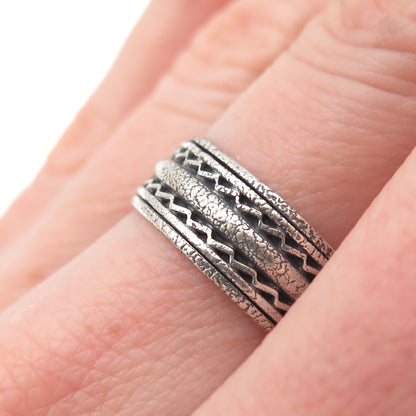 925 Sterling Silver Vintage Zig Zag Oxidized Band Ring Size 7