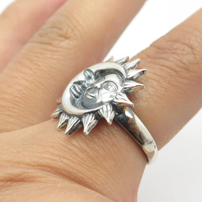 925 Sterling Silver Vintage Moon & Sun Eclipse Ring Size 7