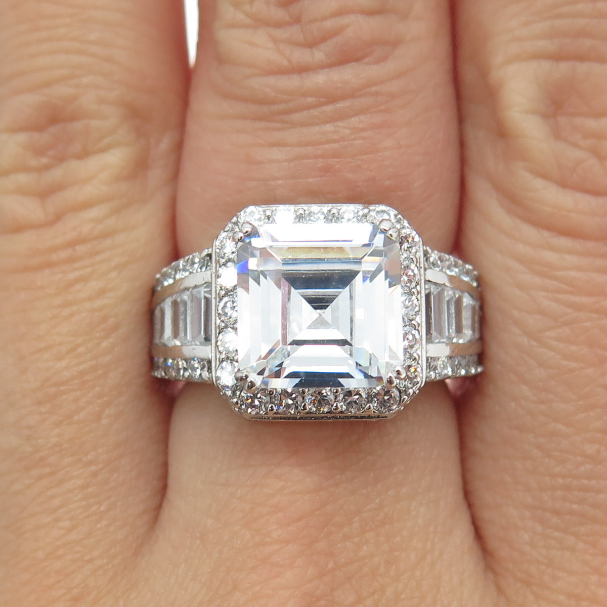 925 Sterling Silver Multi-Cut White C Z Engagement Ring Size 7.25