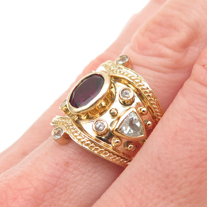 Michael Drechsler Sterling Gold Plated Tourmaline Aquamarine & Topaz Ring Size 7