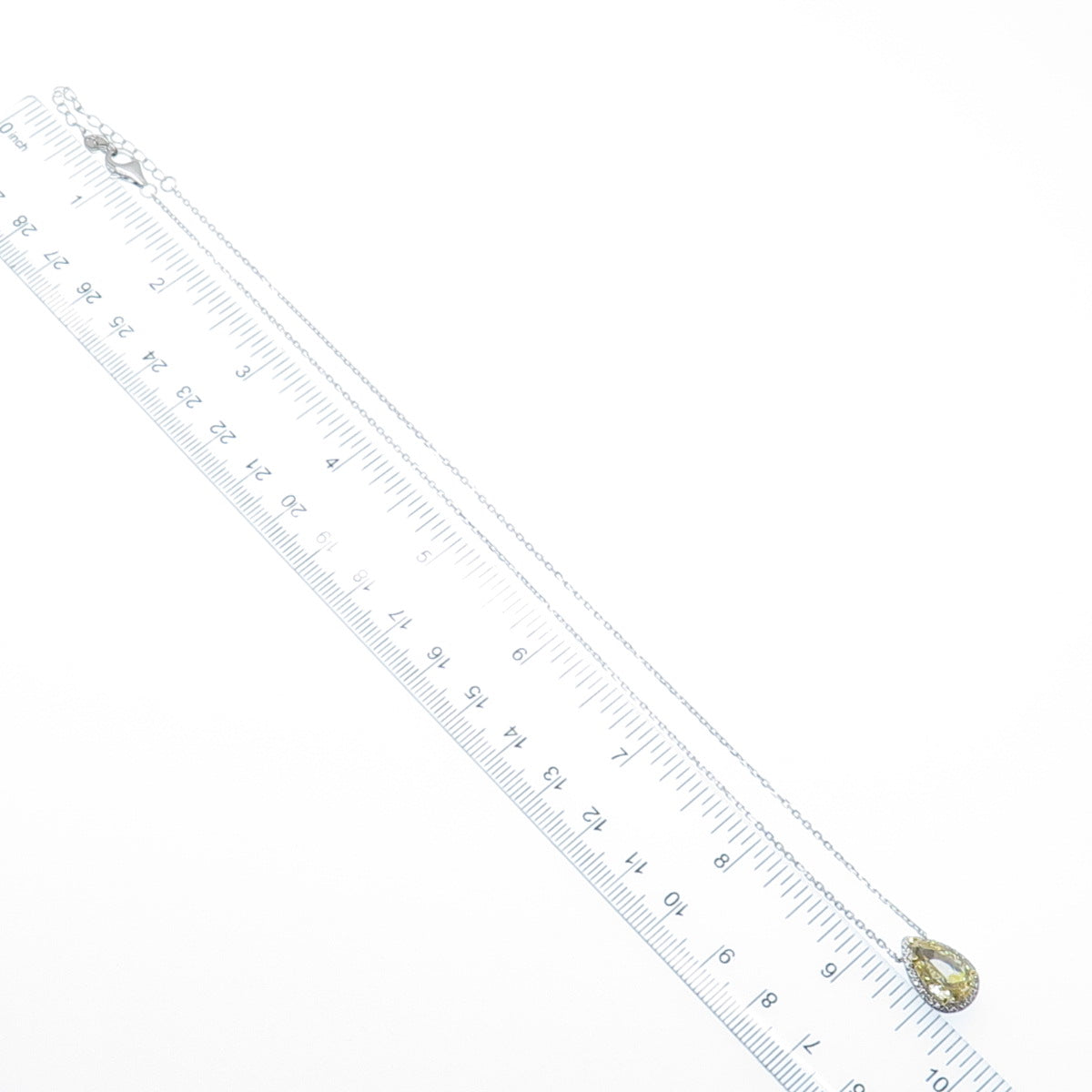 DSMK 925 Sterling Silver White & Canary C Z Teardrop Cable Chain Necklace 16-18"