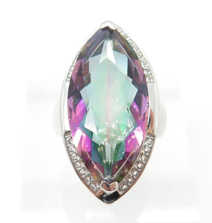 LUCAS LAMETH LUC 925 Sterling Silver Real Mystic & White Topaz Ring Size 6.25