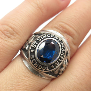 925 Sterling Silver Vintage 1972 Glass St. Vincent Martyr School Ring Size 6.75