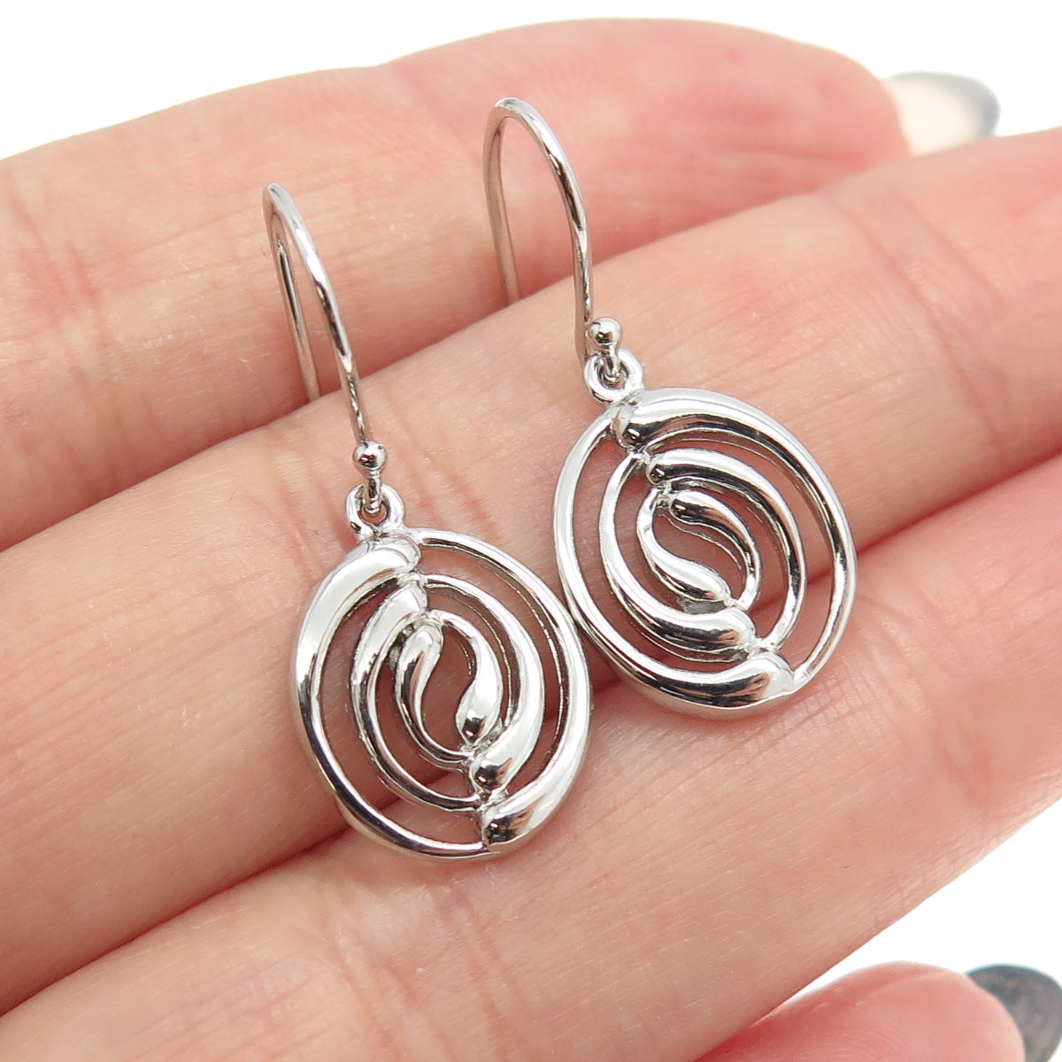 925 Sterling Silver Modernist Yin Yang Dangling Earrings