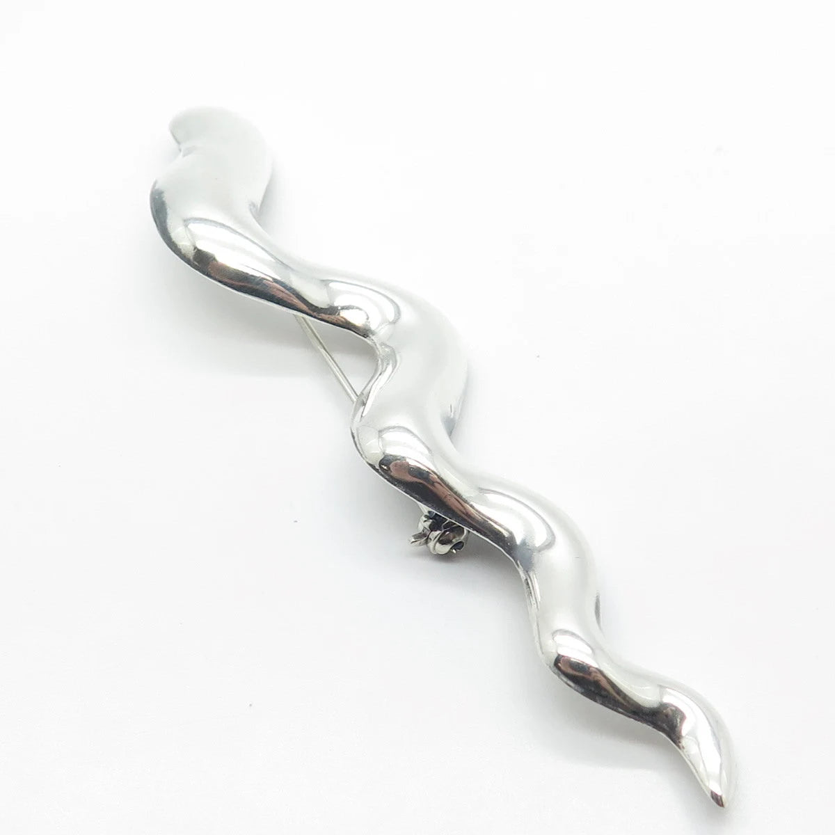 925 Sterling Silver Vintage Mexico Wavy / Snake Pin Brooch