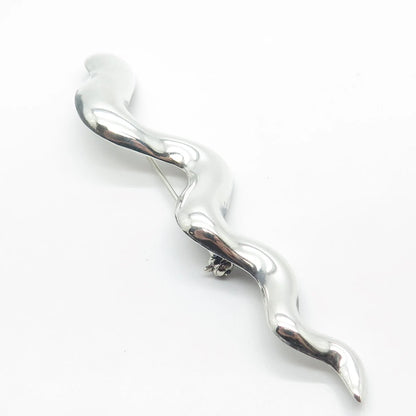 925 Sterling Silver Vintage Mexico Wavy / Snake Pin Brooch