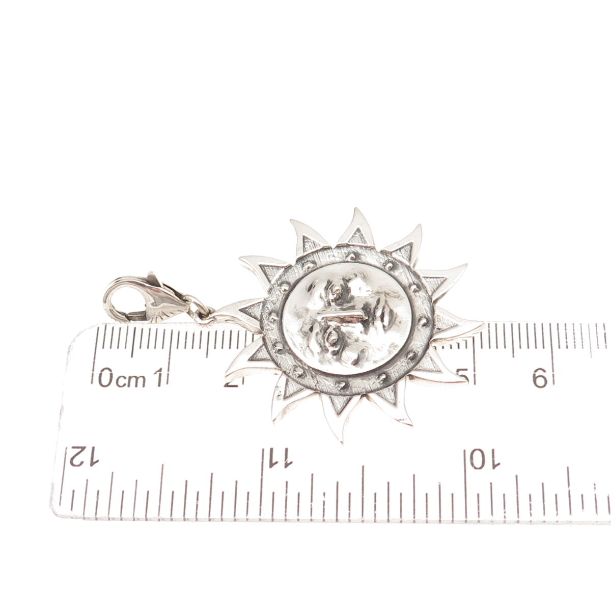 925 Sterling Silver Vintage Sun Face Lobster Lock Clasp Oxidized Pendant
