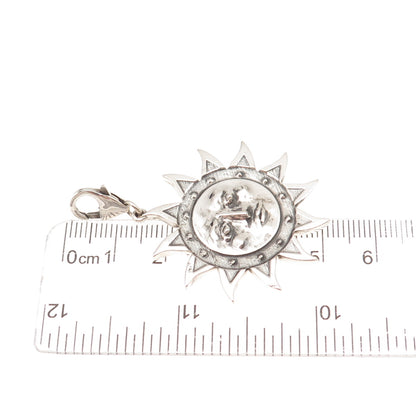 925 Sterling Silver Vintage Sun Face Lobster Lock Clasp Oxidized Pendant
