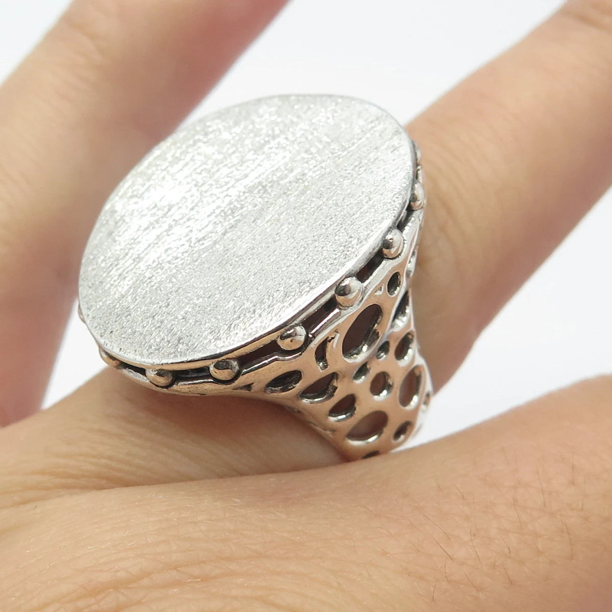 925 Sterling Silver Vintage Italy Satin Finish Oval Signet Ring Size 6