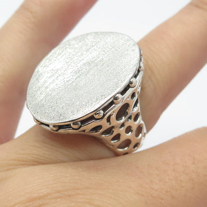 925 Sterling Silver Vintage Italy Satin Finish Oval Signet Ring Size 6