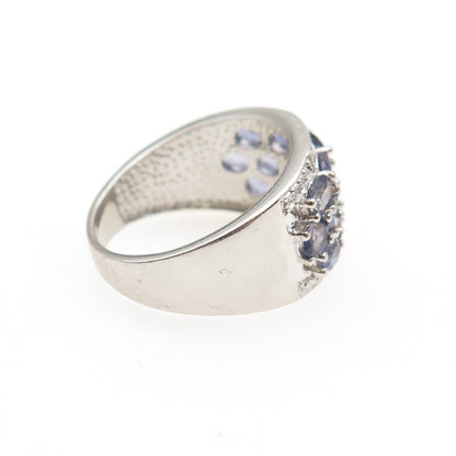 925 Sterling Silver Real Oval-Cut Iolite & Round-Cut White Topaz Ring Size 8.5