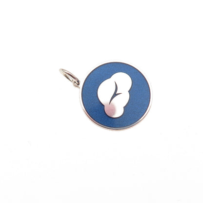 925 Sterling Silver Blue Enamel Cloud Round Tag Mini Charm Pendant