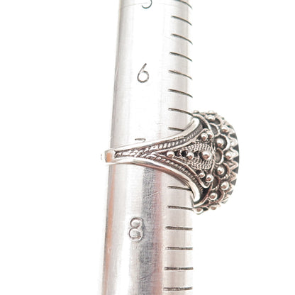 925 Sterling Silver Vintage Real Black Onyx Filigree Oxidized Ring Size 7.25