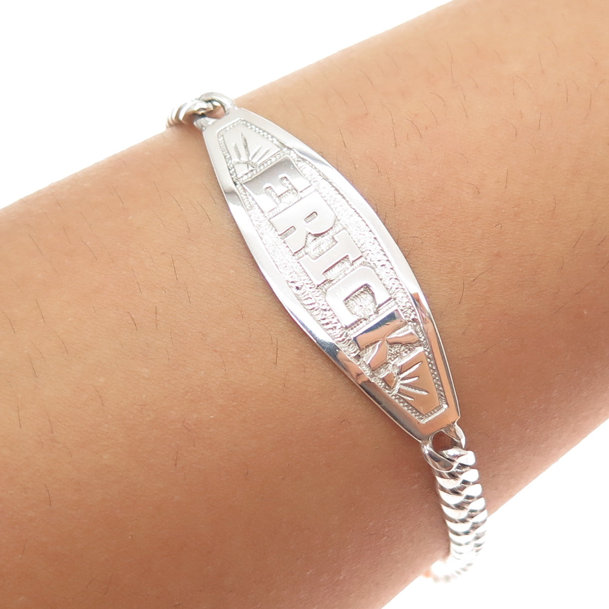 925 Sterling Silver Vintage Erick Nameplate Cuban Link ID Bracelet 6.5"