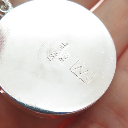 ZUMAN Sterling Silver Vintage Israel Real Green Onyx Modernist Oxidized Pendant