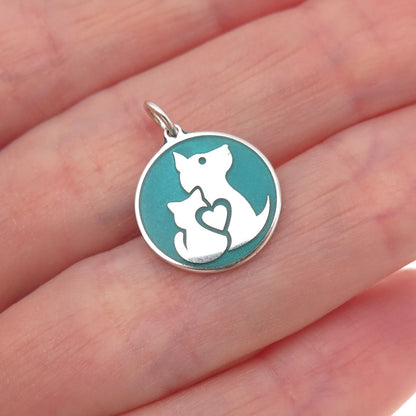 925 Sterling Silver Turquoise Enamel Dog & Cat Friendship Tag Charm Pendant