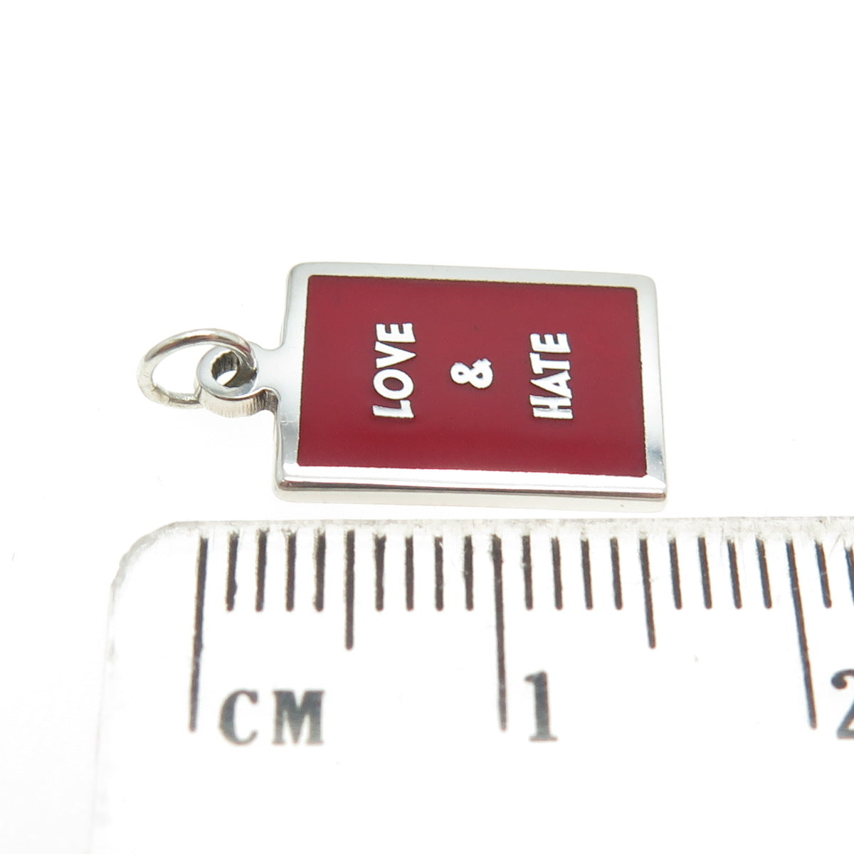 925 Sterling Silver Red Enamel "Love & Hate" Minimalist Charm Pendant