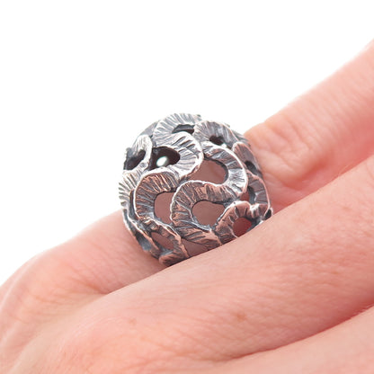 925 Sterling Silver Vintage Modernist Wavy Dome Oxidized Ring Size 3.5