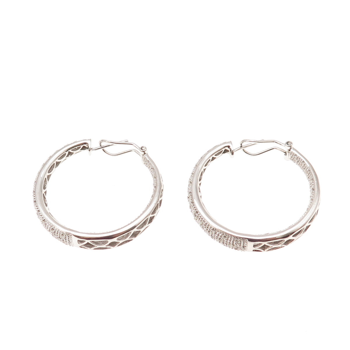 925 Sterling Silver Real Round-Cut Diamond In & Out Hoop Earrings