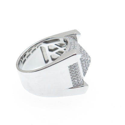 925 Sterling Silver Round-Cut Shaped C Z Square Domed Wide Ring Size 10.5