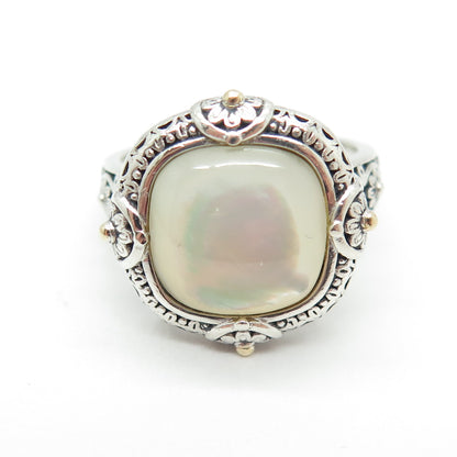 FD Felicia Design Sterling Silver & 14K Gold Real Mother-of-Pearl Ring Size 8.25