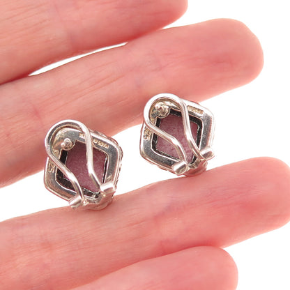 Michelle Albala 925 Sterling Silver Vintage Real Rhodonite Omega Back Earrings