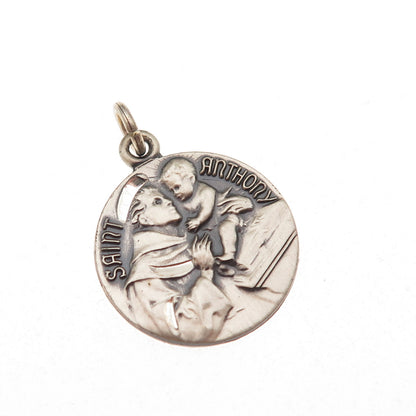 925 Sterling Silver Vintage St. Anthony Religious Medal Oxidized Charm Pendant