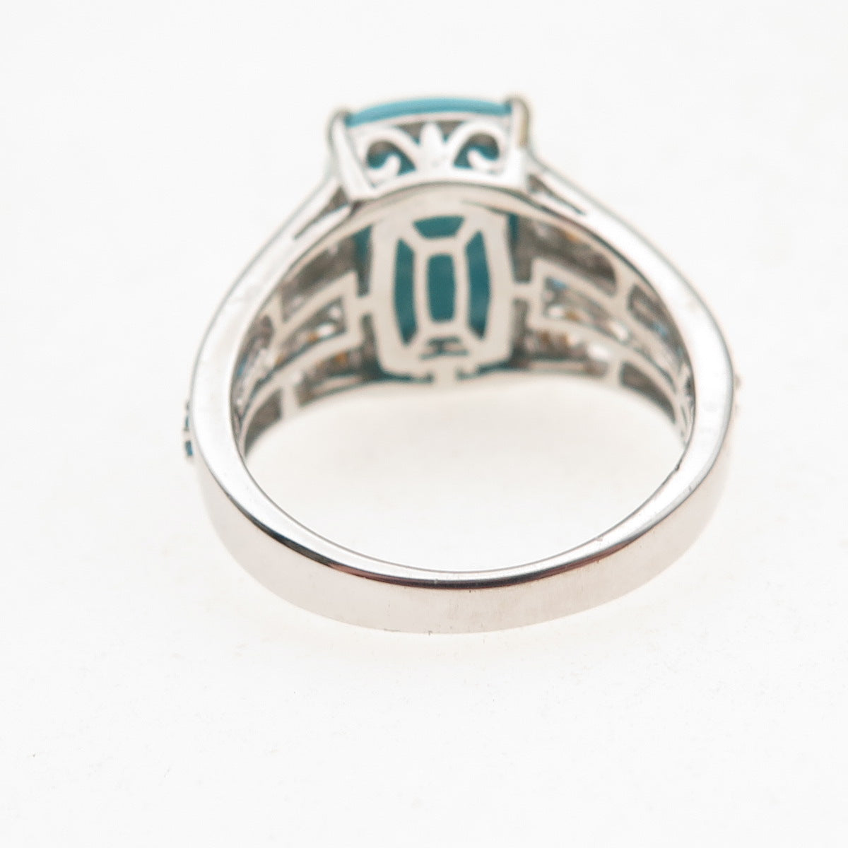 Chuck Clemency 925 Sterling Silver 2-Tone Real Turquoise Apatite Ring Size 8.25