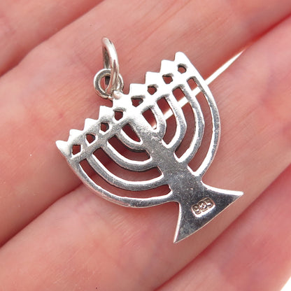 925 Sterling Silver Vintage Menorah Judaica Oxidized Charm Pendant