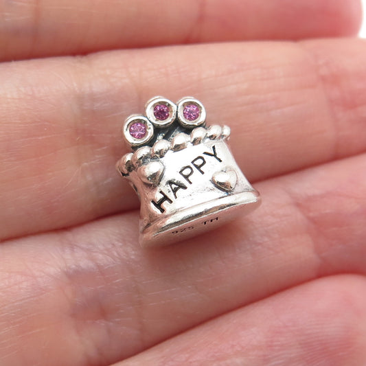 CHAMILIA 925 Sterling Silver Round-Cut Pink C Z October Birthday Cake Bead Charm