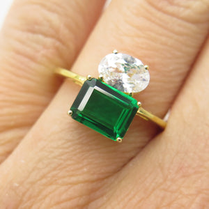 DSMK 925 Sterling Silver Gold Plated Chrome Diopside Gem & C Z Ring Size 6
