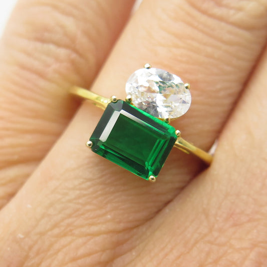 DSMK 925 Sterling Silver Gold Plated Chrome Diopside Gem & C Z Ring Size 6