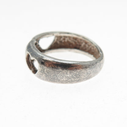 925 Sterling Silver Vintage EFS Mexico Child & Heart Oxidized Ring Size 6.25