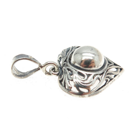 925 Sterling Silver Vintage Ball Scroll Heart Pendant