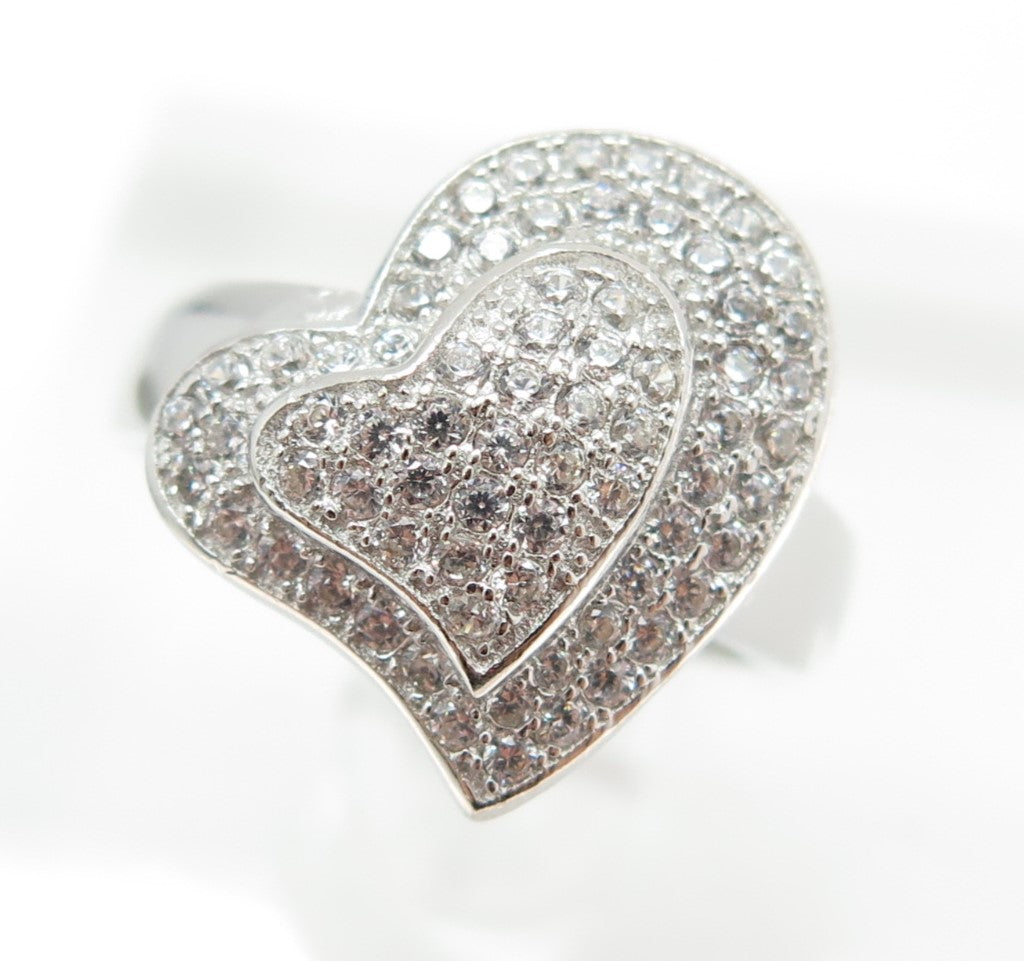 925 Sterling Silver Round-Cut C Z Heart Ring Size 5.25