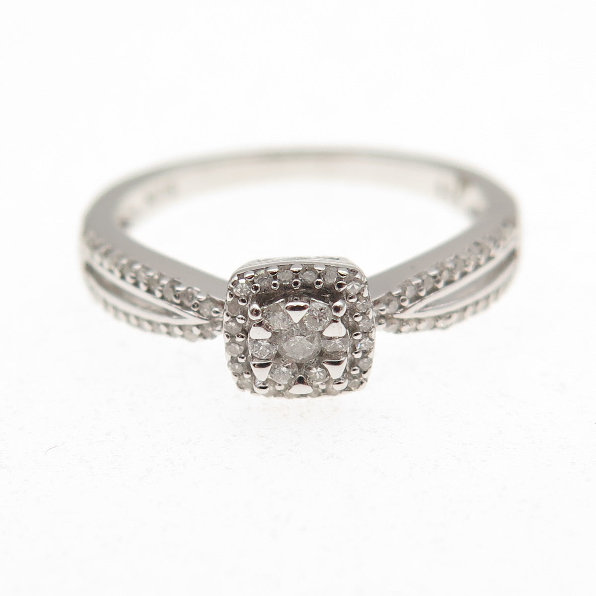 Sun 925 Sterling Silver Real Round-Cut Diamond Engagement Ring Size 7