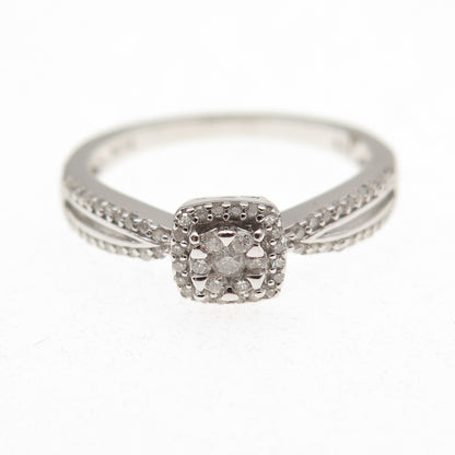Sun 925 Sterling Silver Real Round-Cut Diamond Engagement Ring Size 7