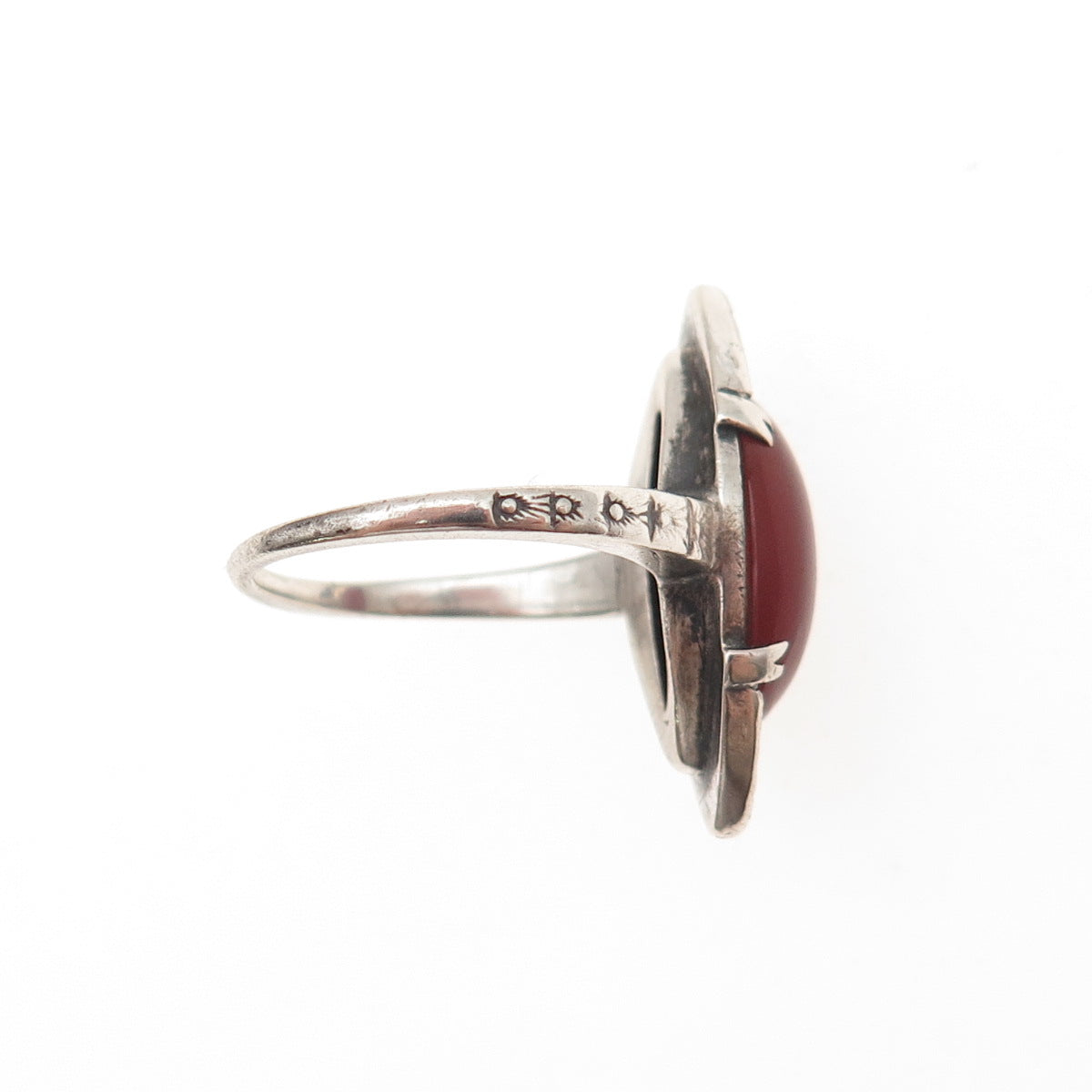 925 Sterling Silver Antique Art Deco Real Carnelian & Marcasite Ring Size 5