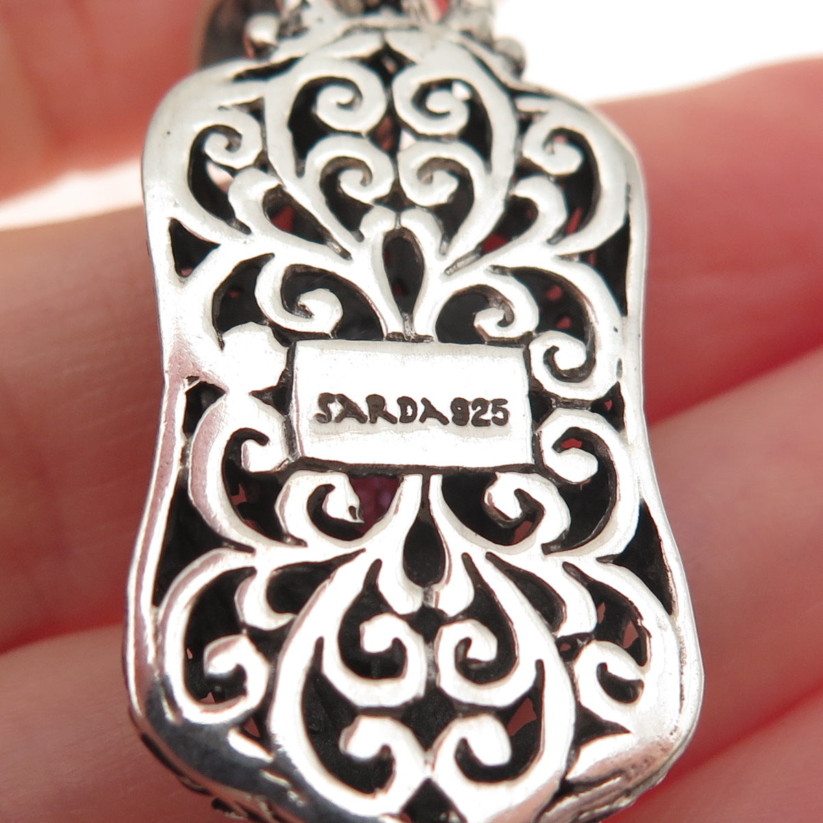 Sarda 925 Sterling Silver Vintage Real Iolite Ornate Oxidized Charm Pendant