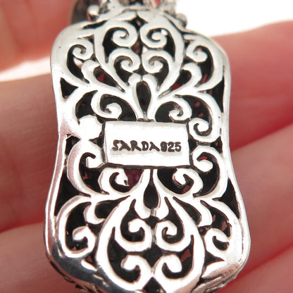 Sarda 925 Sterling Silver Vintage Real Iolite Ornate Oxidized Charm Pendant