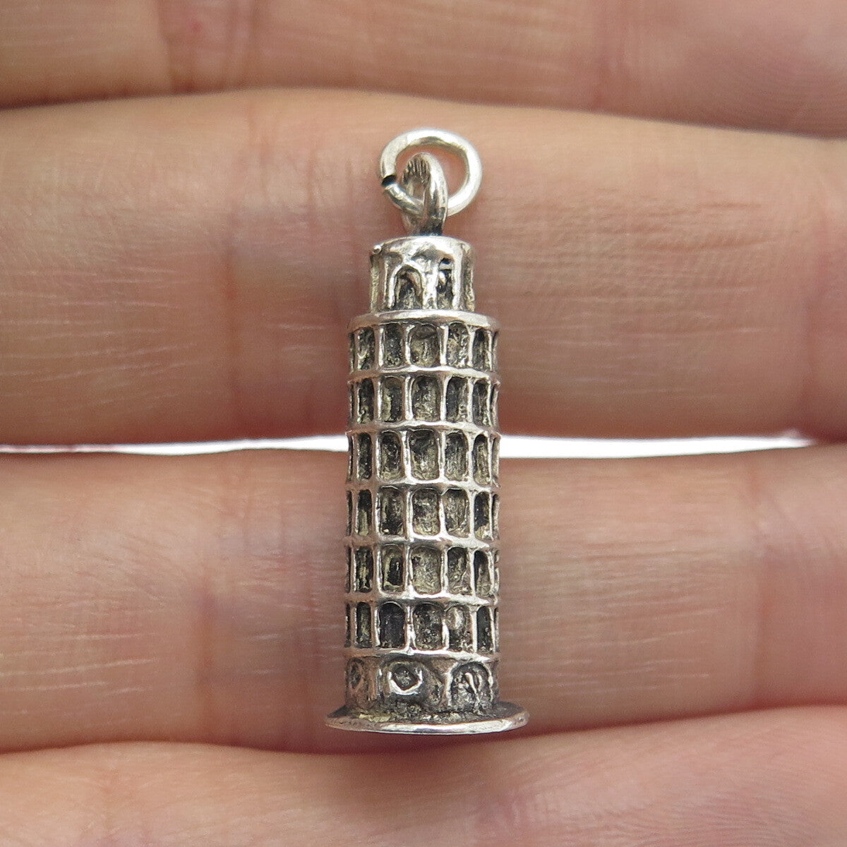 800 Silver Vintage Pisa Tower Oxidized Charm Pendant