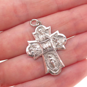 925 Sterling Silver Antique Art Deco 4-Way Cross Religious Charm Pendant